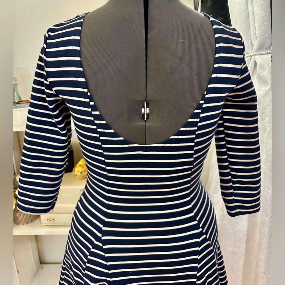 Free People Navy Peachy Cream Striped Lace Appliqué Open Back Mini Dress Size S - Picture 9 of 12